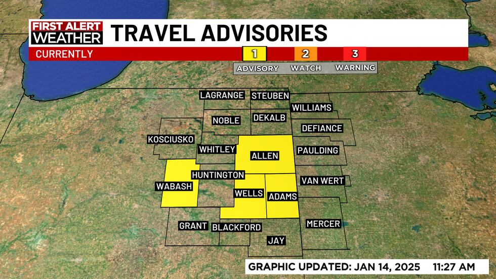 Travel Advisories issued for Adams, Allen, Wells, and Wabash counties