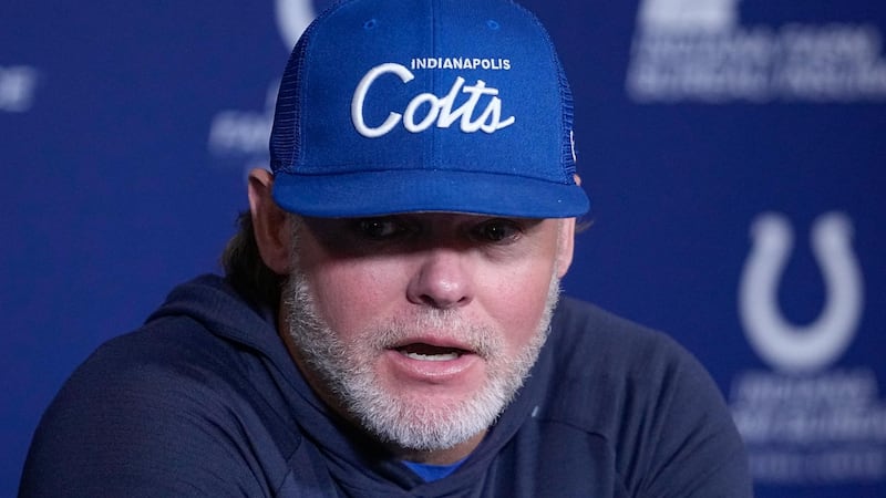 Indianapolis Colts general manager Chris Ballard speaks during a news conference, Thursday,...