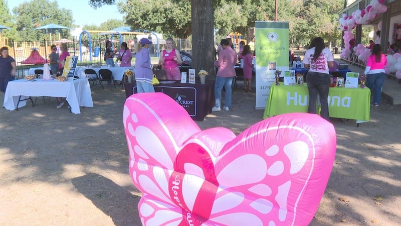 Lafayette residents wore pink and gathered at Girard Park to support breast cancer survivors,...